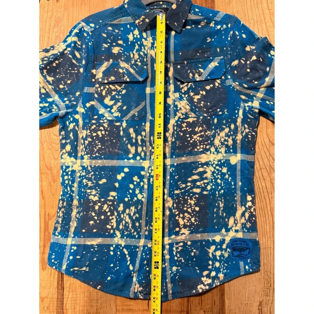 Angry Minnow Clothing Co Bleached Plaid Flannel Shirt Women's Graphic Pin Up - Picture 5 of 7